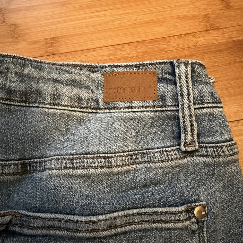 Judy Blue Slim Boot Cut Jeans Womens 14W Light Wash Raw Hem Stretch Denim